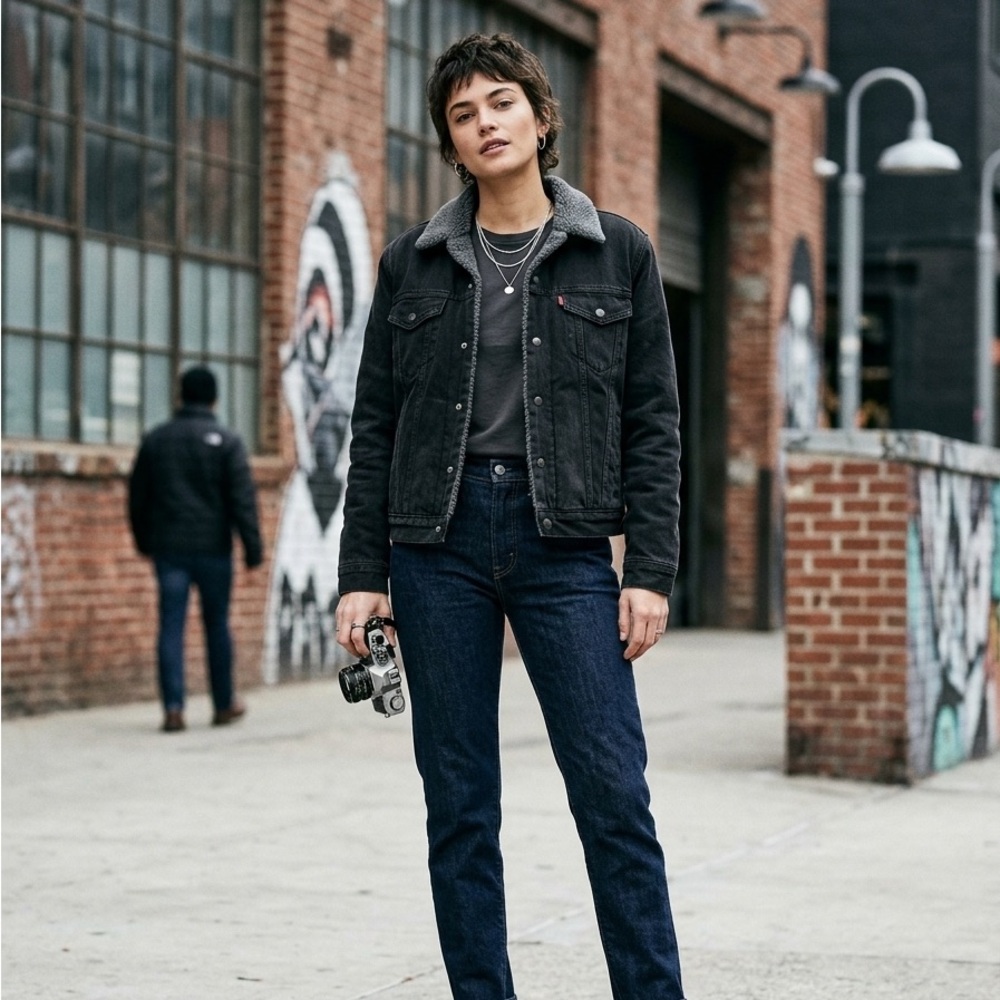 Levi's Black Sherpa Men -Lined Coat with Dark Gray Label